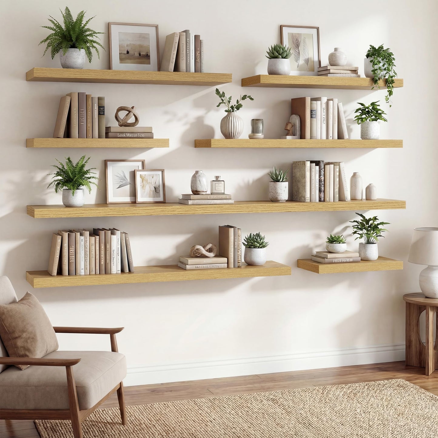 36 Inch Black Floating Shelves for Wall,9.3" Deep Long Floating Shelf Set of 2,Wood Wall Mounted Shelves Farmhouse Home Decor,Wall Storage Shelf for Bathroom Bedroom Living Room Kitchen Office,Oak