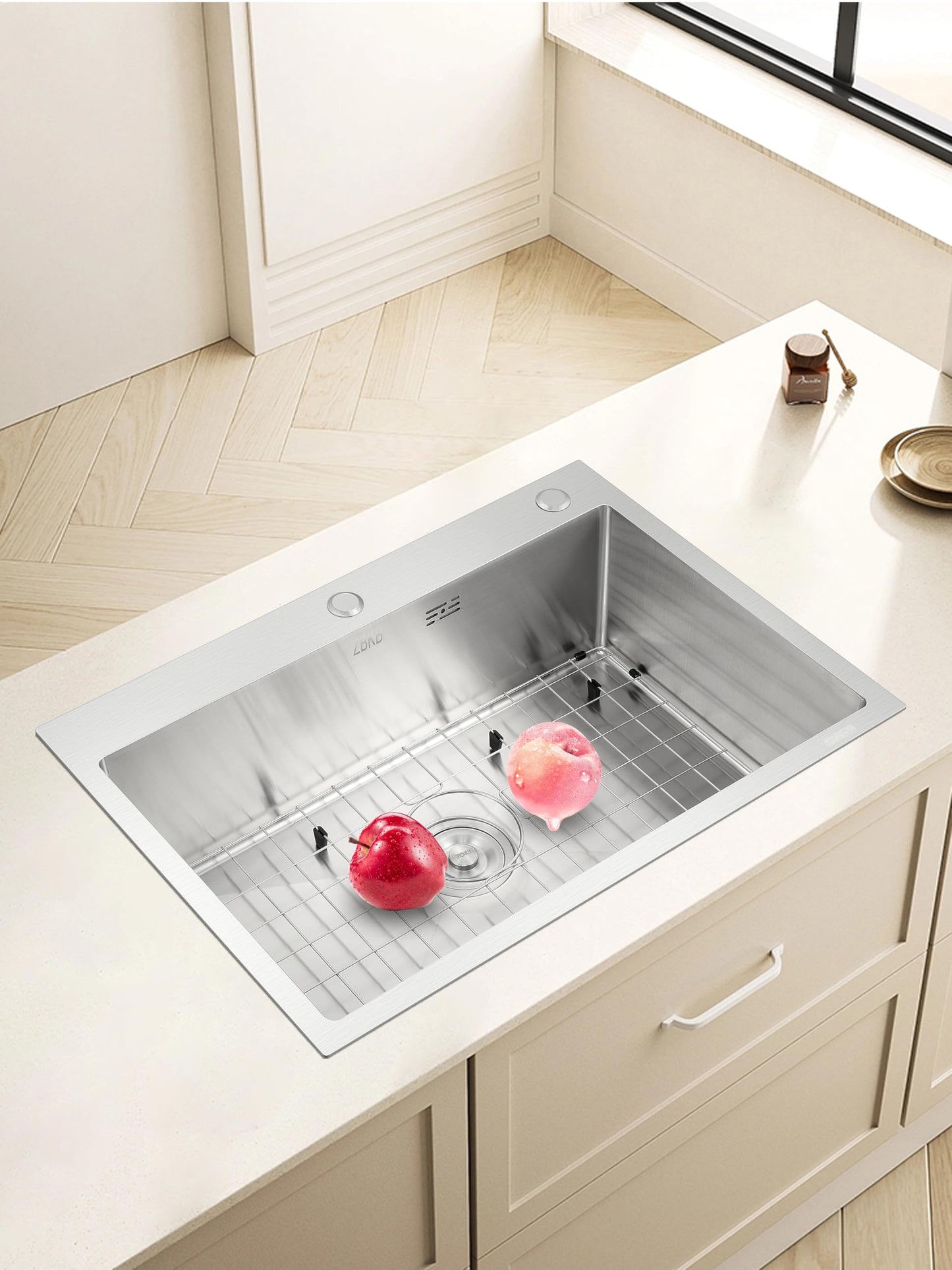 ZBKB 28 Inch Drop in Kitchen Sink with Overflow, 16 Gauge Stainless Steel Single Bowl Topmount Kitchen Sink, 9 Inch Deep Sink with Dish Grid, Roll Drainer and Basket Strainer