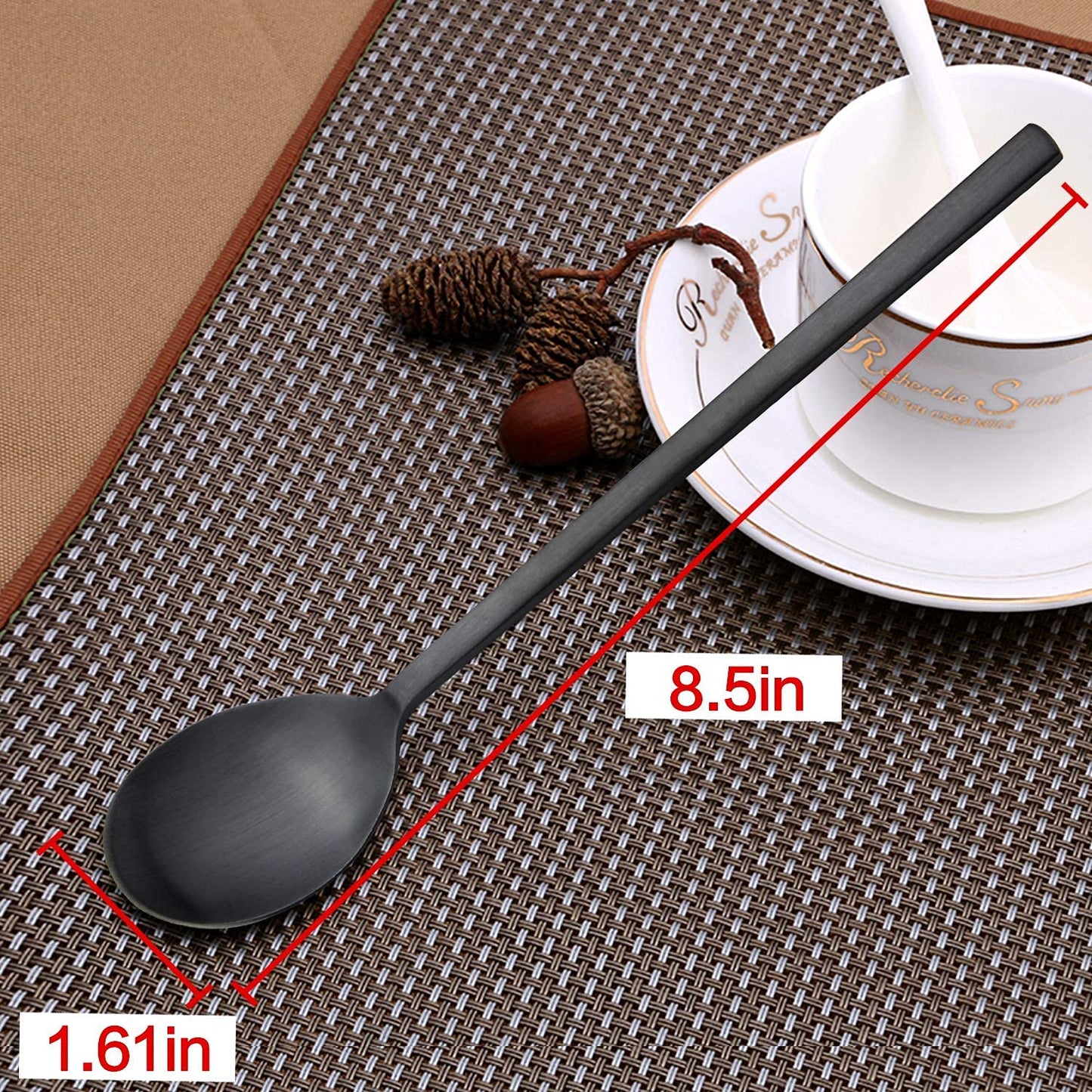 Soup Spoon, Korean Spoons, 8 Pieces Stainless Steel Asian Soup Spoon,8.5 Inch Long Handle Korean Dinner Ramen Spoons for Home Kitchen or Restaurant (Black)