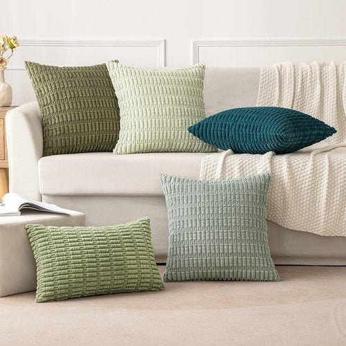 MIULEE Euro Sham Pillow Covers - Soft Boho Striped Corduroy | 24x24 Inch Olive Green Decor for Living Room