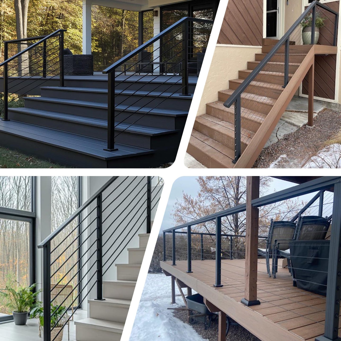 Patavin 15FT 42" Complete Black Cable Railing Post Kit 4 line Post Kit -Cable Railing System for Deck Easy DIY (No Handrail)