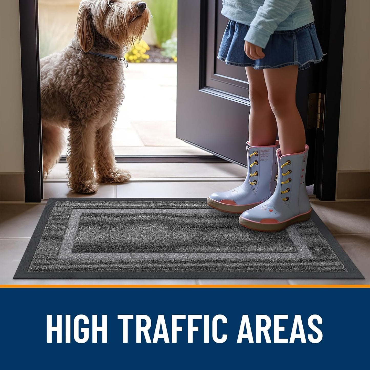 OLANLY Indoor Outdoor Front Door Mat - Waterproof All-Season Doormat, Sturdy Rubber, 59x35, Dark Grey