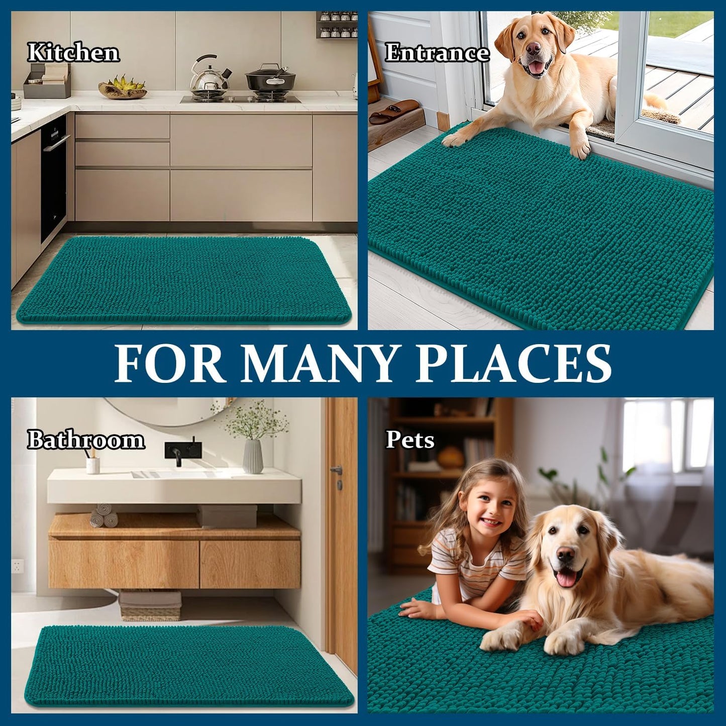 OLANLY Dog Door Mat - Absorbent Non-Slip Washable Doormat for Muddy Paws | 47x24, Lake Blue