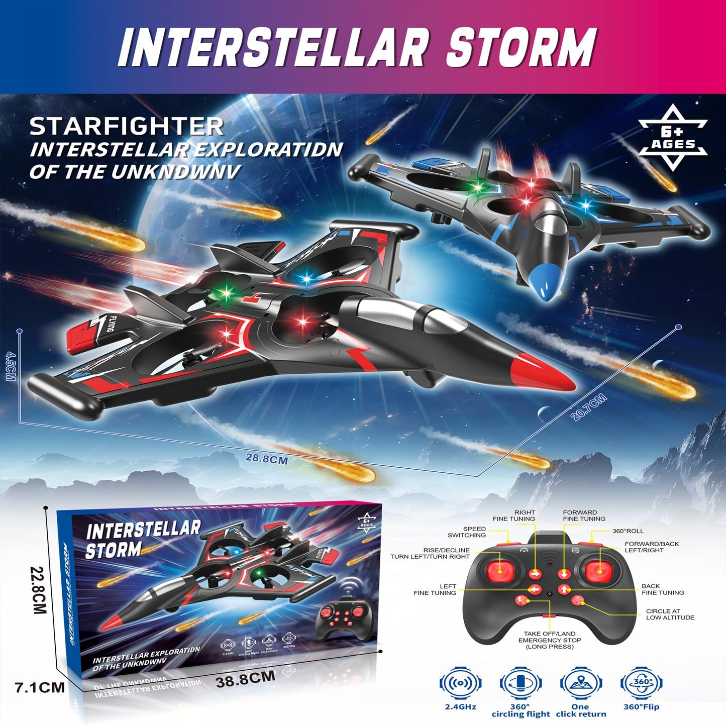 Sleevesword RC Plane,Foam Airplane Toy Drone Remote Airplane Foam Airplanes for Kids Airplanes for Kids Remote Control Helicopter for Boys 8-12,360°Flip Fighter Jet with Light(RED)
