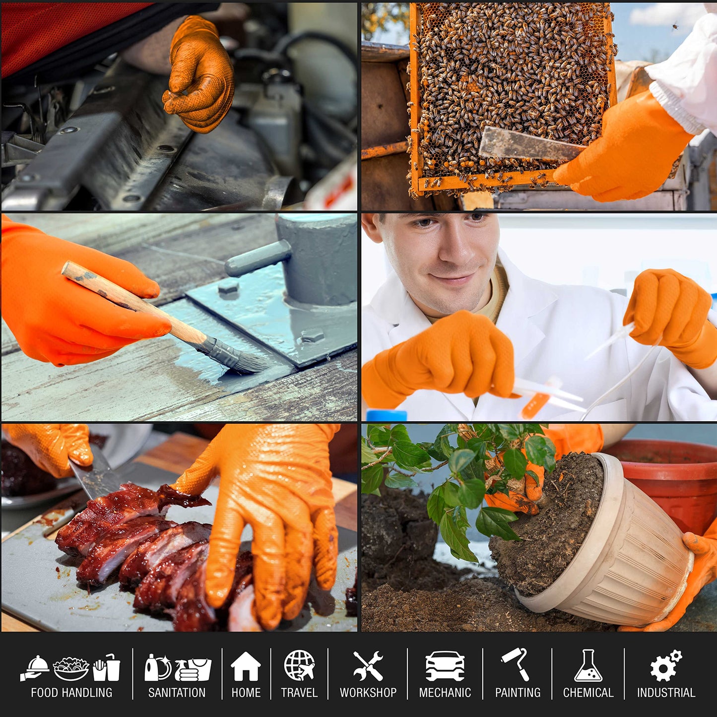 Dura-Gold Duratection 8 Mil Orange Super Duty Diamond Textured Nitrile Disposable Gloves, 10 Boxes of 100, XX-Large - Latex Free, Powder Free, Food Safe, Safety Protection Work Gloves, Industrial