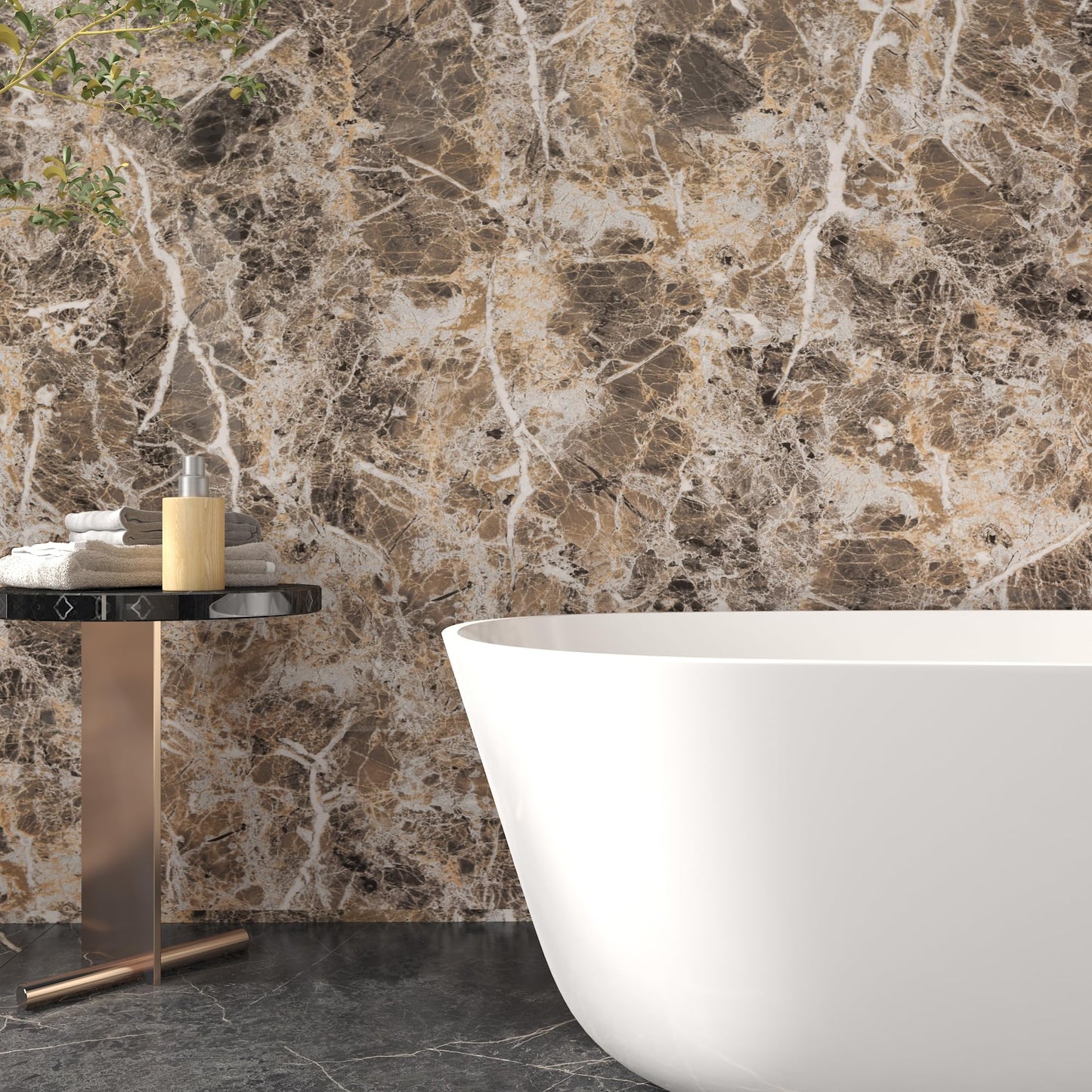 JSEVEM 16"×394" Thick Brown White Marble Wallpaper Peel and Stick Waterproof Brown Marble Contact Paper Vinyl DIY Faux Granite Furniture Tile Stickers for Kitchen Bedroom Walls Bathroom Countertops