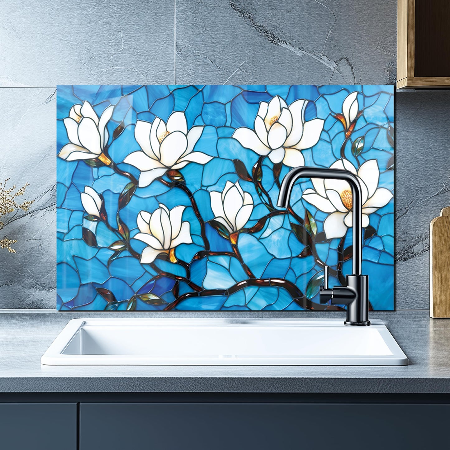 DAIFURONGE Tempered Glass Backsplash for Kitchen, Lotus Art Stove Backsplash Protector - Easy to Clean Wall Decor (30"x24"(76.2x60.96cm))