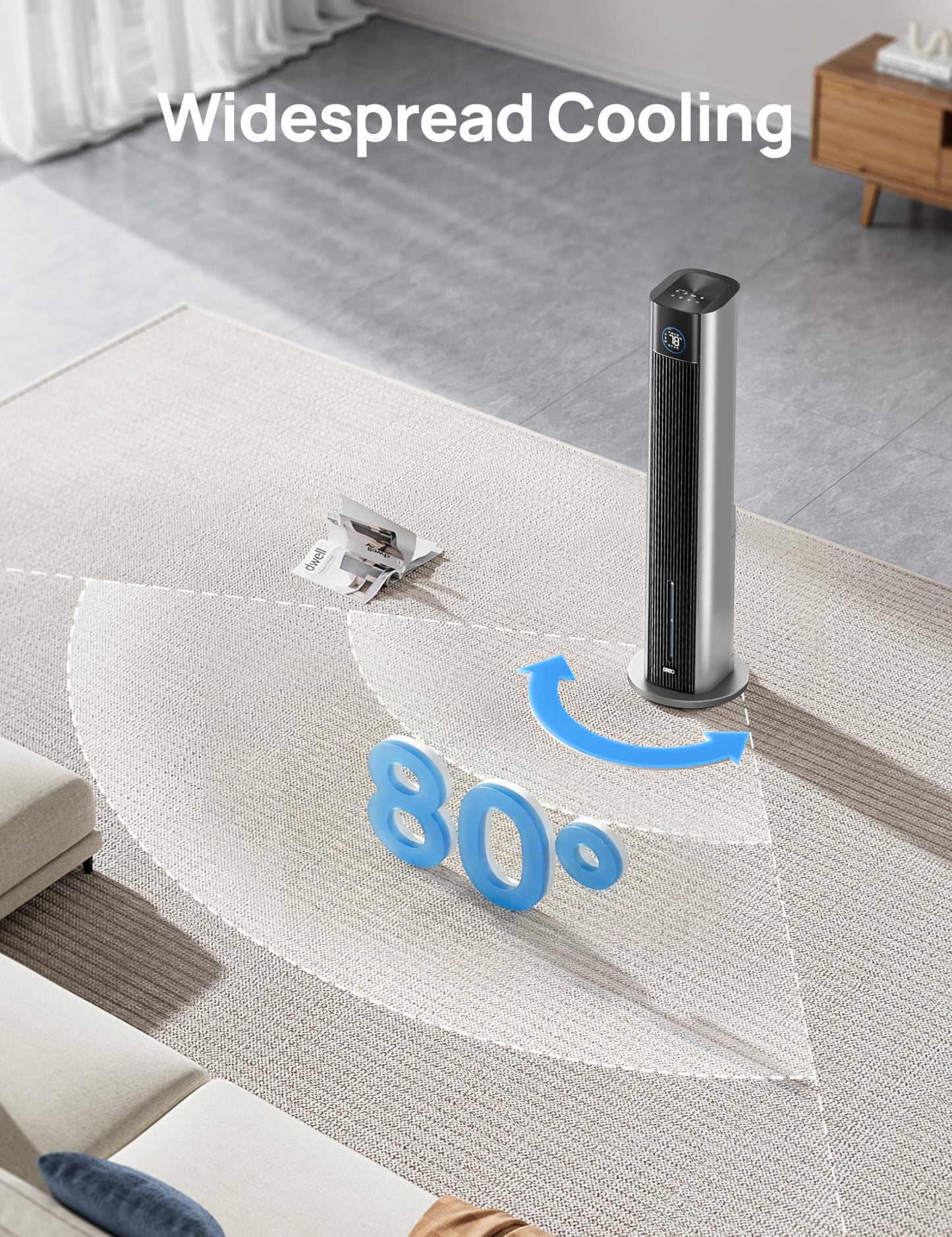 DREO Evaporative Air Swamp Cooler, 43" Cooling Fans that Blow Cold Air 2026 Upgraded, 80ยฐ Oscillating Floor Fan for Bedroom, Easy Cleaning, APP Control, Ice Packs, 4 Speeds & 4 Modes, 12H Timer, White
