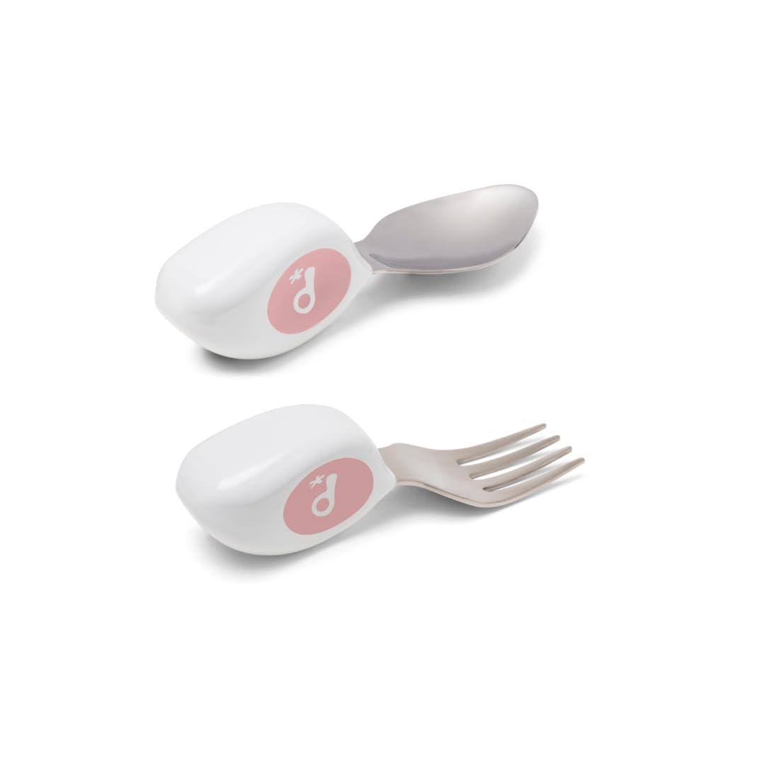 doddl Toddler Utensils, Ergonomic Fork and Spoon Set for Self Feeding, Stainless Steel Silverware for 1-3 Year Olds, BPA Free, Dishwasher Safe (Dusky Rose)