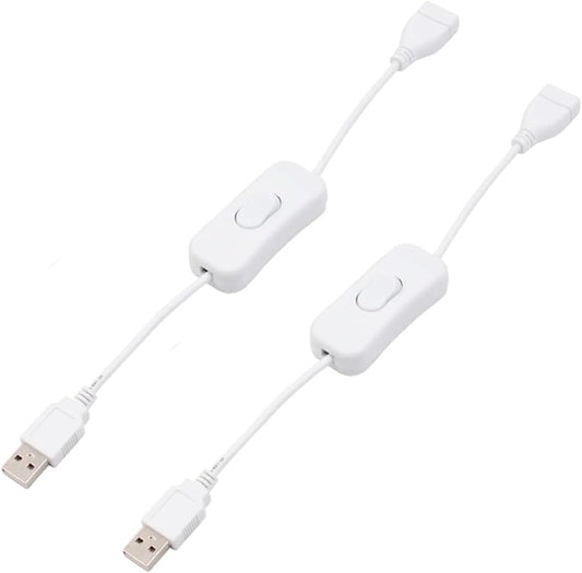 Vrabocry 2 Pack White Male to Female USB Cable with On/Off Switch, USB Extension Inline Rocker Switch for Driving