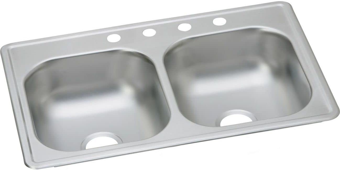 Elkay D233194 Dayton Equal Double Bowl Drop-in Stainless Steel Sink 33 x 19 x 6.5