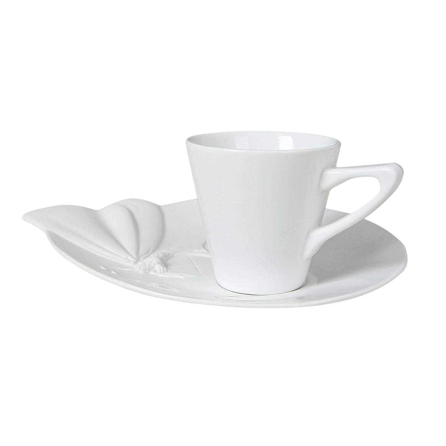 Ceramic Espresso Cups with Saucer, 5 oz Demitasse Coffee Mugs Cups for Latte, Cappuccino & Cafe Mocha, Porcelain Tea Cup and Saucer Set of 2, Great Gift for Espresso Lovers, Cafe & Home Use - White