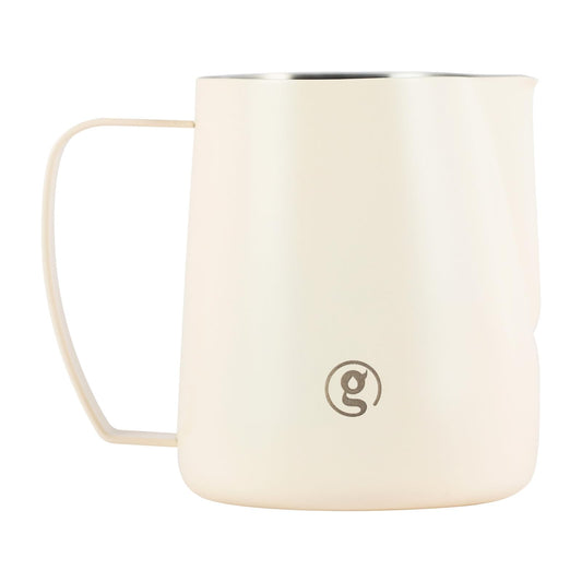 Gemilai 450ml Milk Frothing Pitcher -15.2oz Professional Coffee Steaming Jug for Lattes, Cappuccinos & Espresso, Heat-Resistant Handle, Easy Pour Spout, Durable & Easy to Clean,White
