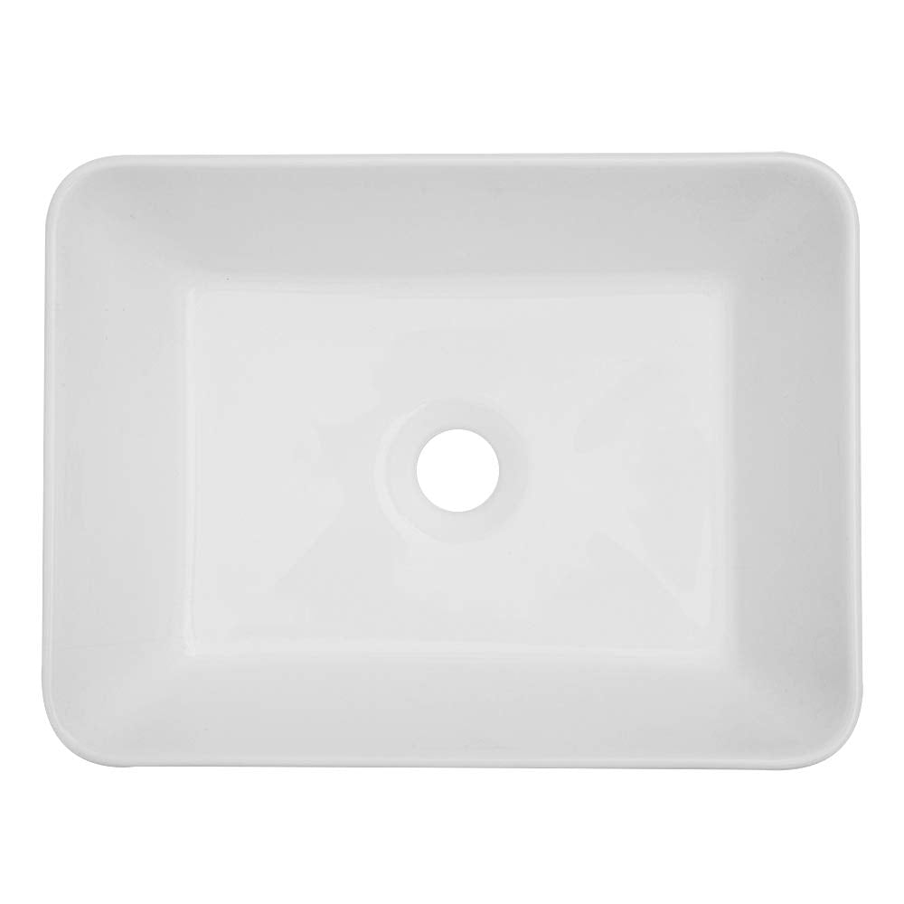 Kichae Vessel Sink Rectangular - 16"x12" Modern White Bathroom Sink Rectangle Above Counter Porcelain Ceramic Vessel Vanity Sink Art Basin