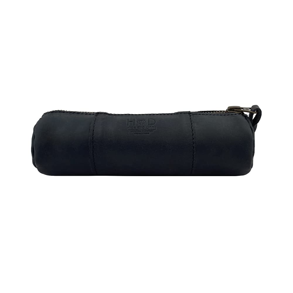 Hide & Drink, Rustic Cylinder Case for Keys, Office Supplies, Change, Personal Items, Cables & Dongles, Classic Bag, Full Grain Leather, Handmade, Charcoal Black