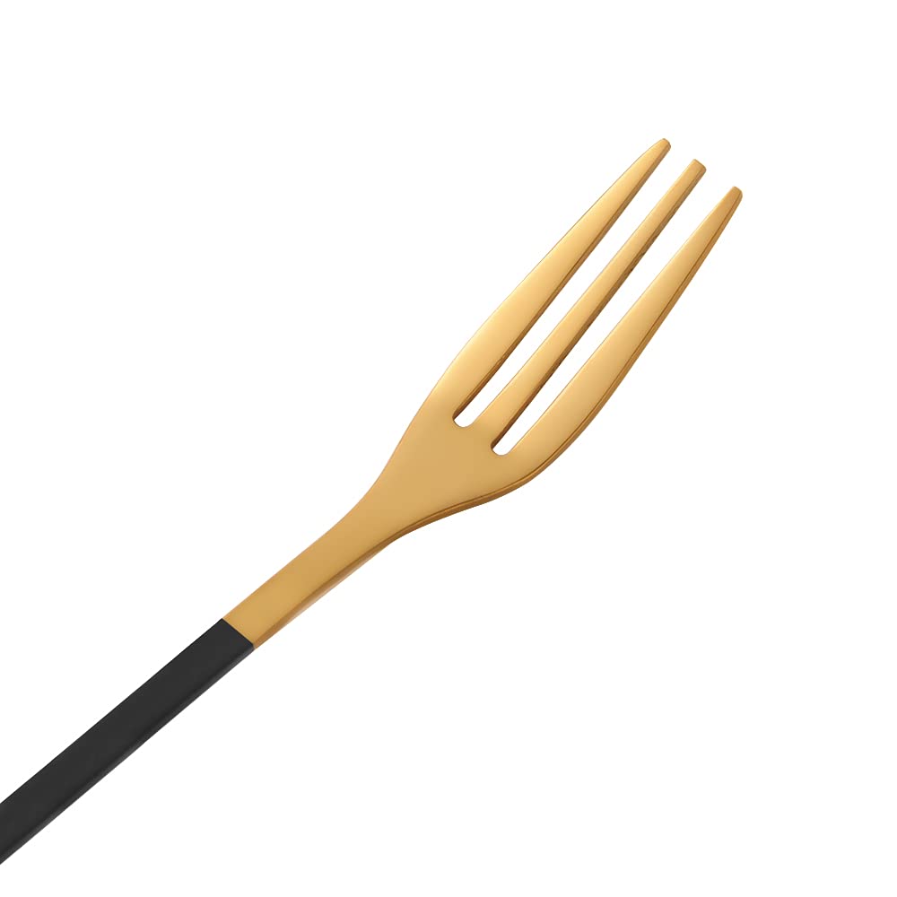 AnSaw 10-Piece Black & Gold Small Leaf Appetizer Forks Set - 4.7" Elegant Stainless Steel Fruit, Dessert, Cake & Salad Forks - Perfect for Cocktail Parties & Home Use