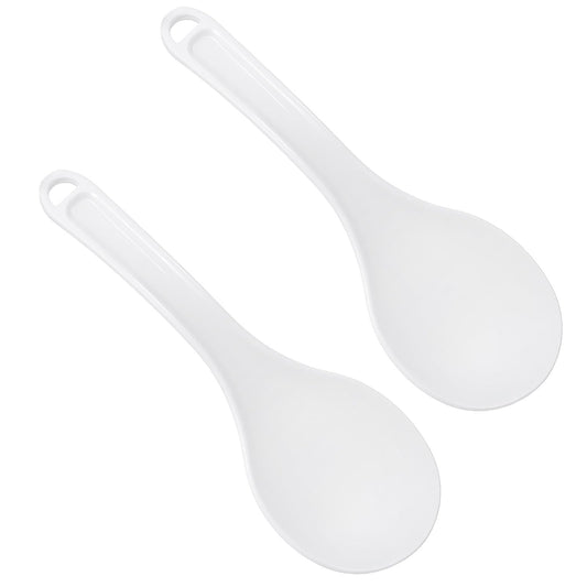 2 PCS Plastic Rice Spoon Paddle, Non Stick Hanging Rice Spatula, 7.67 Inch Heat Resistant Rice Cooker Serving Spoon for Kitchen Restaurant Grains (White)