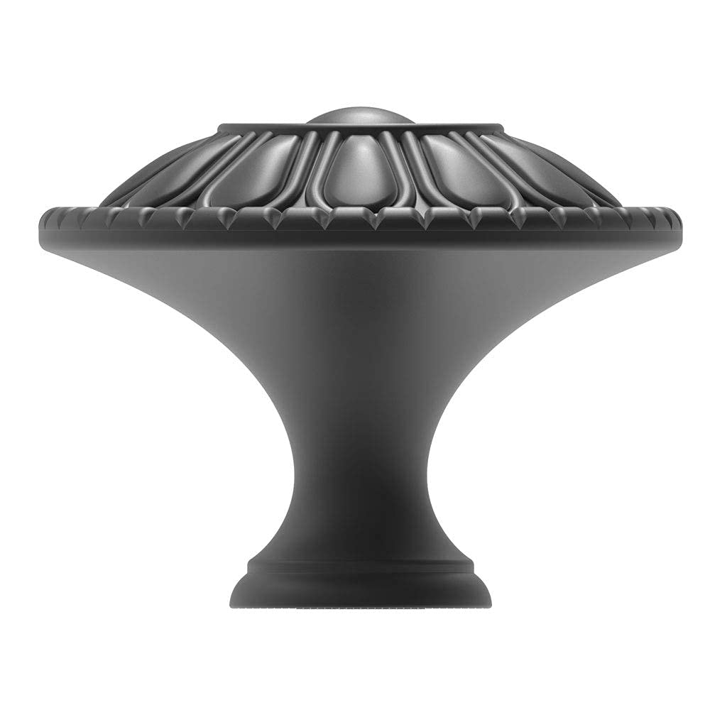 trust4care 9-Pack EU Style Matte Black Cabinet Knobs, 1.25 Inch Round Zinc Kitchen Drawer Pull Knobs with Victorian Floral Pattern, Farmhouse Dresser Furniture Handle Hardware