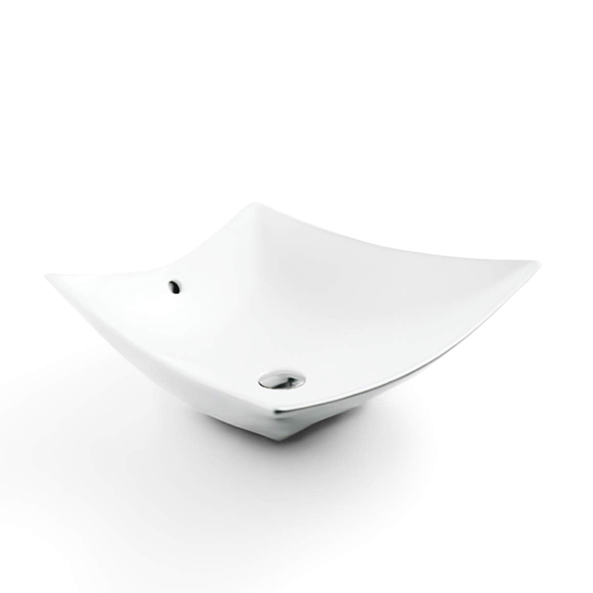 URBN.design Modern 24 Inch Wide Geometrical Trapezoid Design Above Counter Bathroom Ceramic Vessel Sink in White Color with Overflow