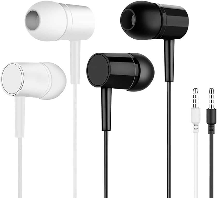 Generic 3.5mm 2 Pack Headsets Black & White Wired Earbuds with Microphone, in-Ear Wired Earbuds for School, Corded