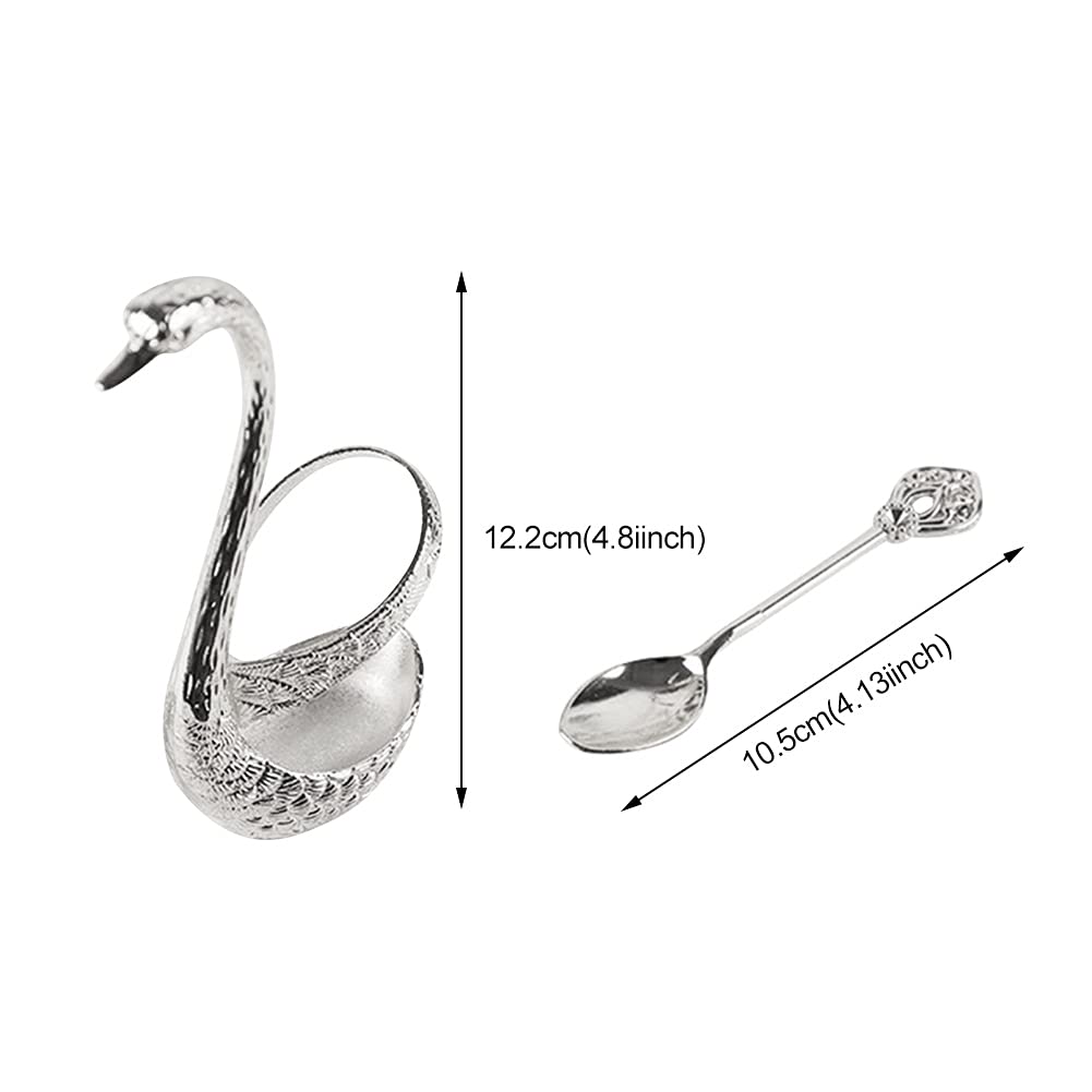 Coffee Spoon Set with Holder,4.1'' Mini Dessert Spoons Set,Espresso Spoons Set,Elegant and Charming Decorative Coffee Spoon Organizer Serving Kit for Fruit,Stirring,Mixing,Sugar,Ice Cream,Cake(Silver)
