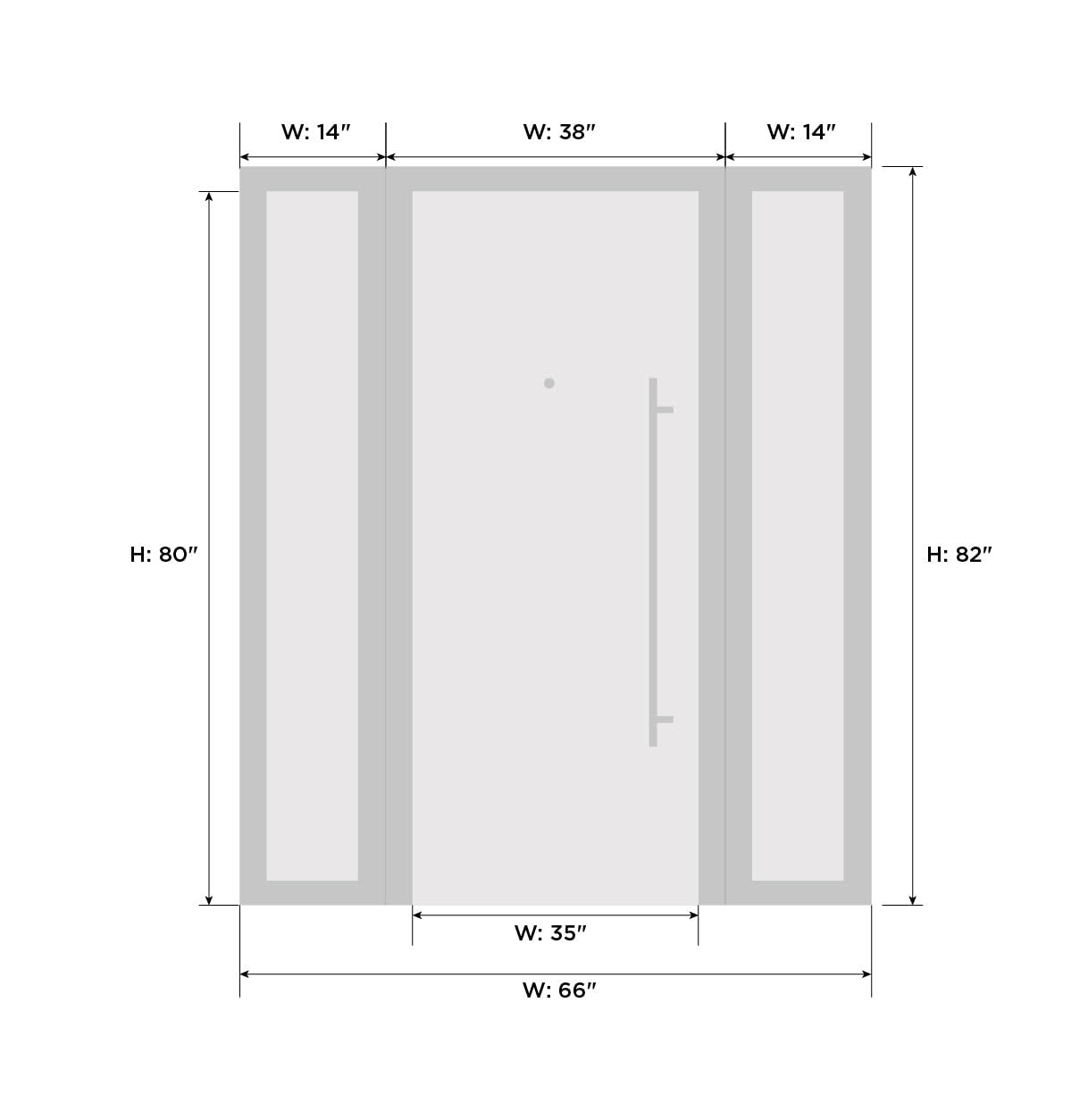 VDOMDOORS Front Exterior Prehung Metal-Plastic Door Frosted Glass | Manux 8113 Matte Black | 2 Side Sidelite Transoms | Residential Doors Entrance Patio Garage 64 x 80 (W14+36+14 x H80) Left-Inswing