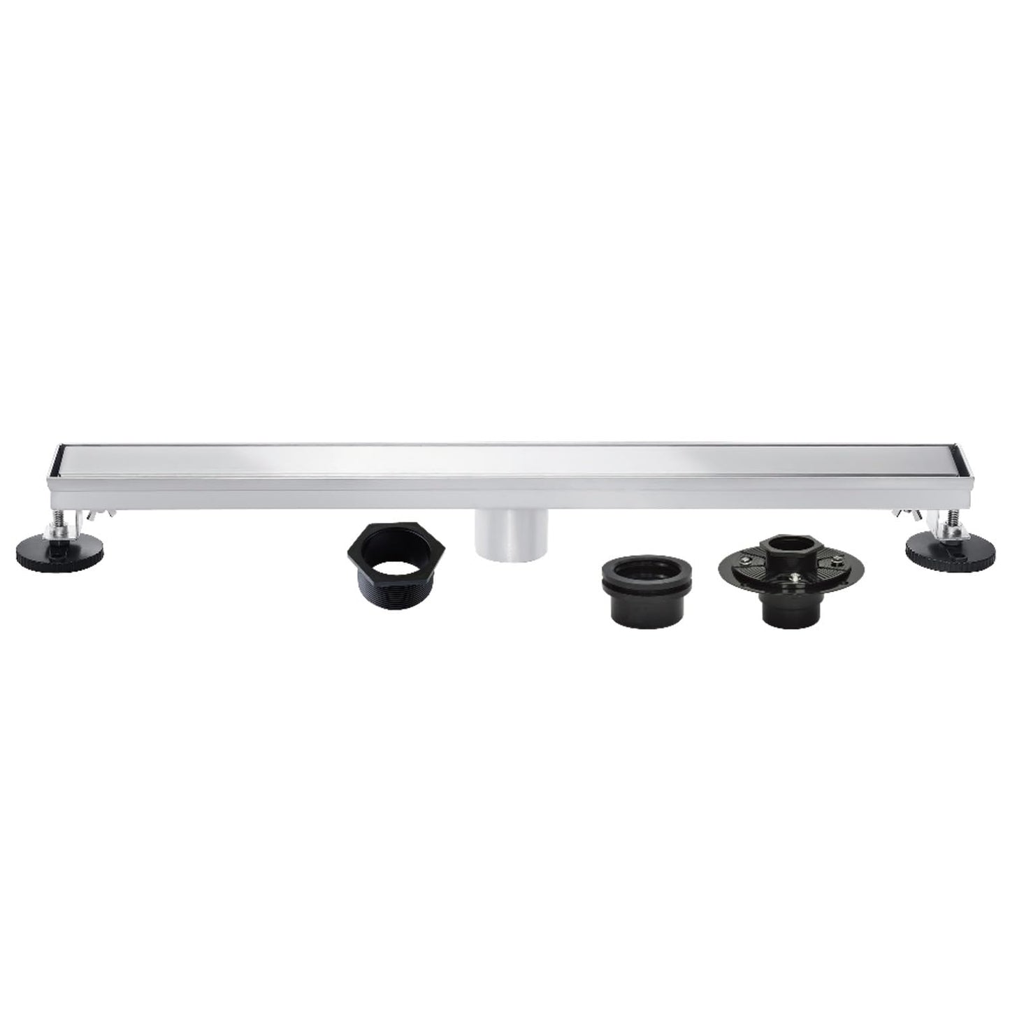 Kingston Brass BSFK2821 Watercourse 28" Stainless Steel Linear Shower Drain with Reversible Tile Insert and Flat Grate, Drain with Base Flange and Hair Strainer, Polished Chrome