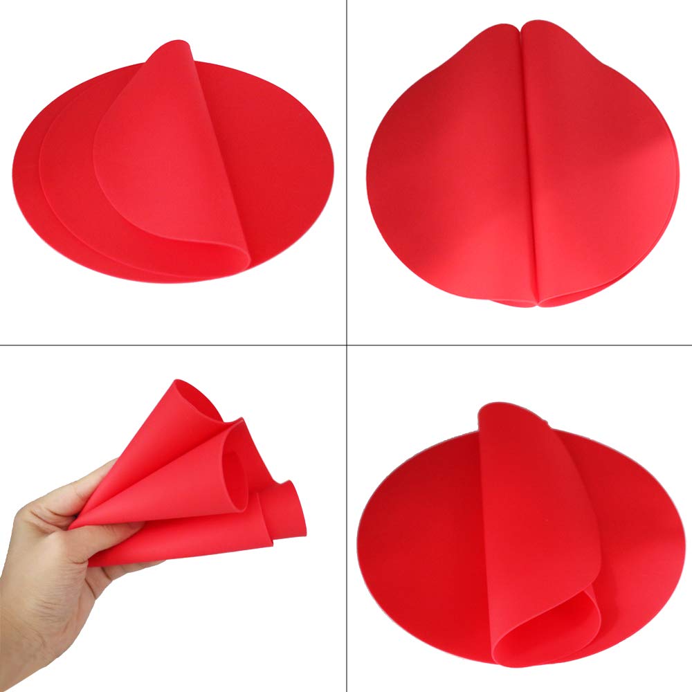 Silicone Microwave Mat 12 Inch, Non Stick Turntable Safe Baking Mat for Kitchen, Multi-Purpose Heat Resistant Oven Mat 2 Pack, BPA Free Microwave Splatter Cover (Red)