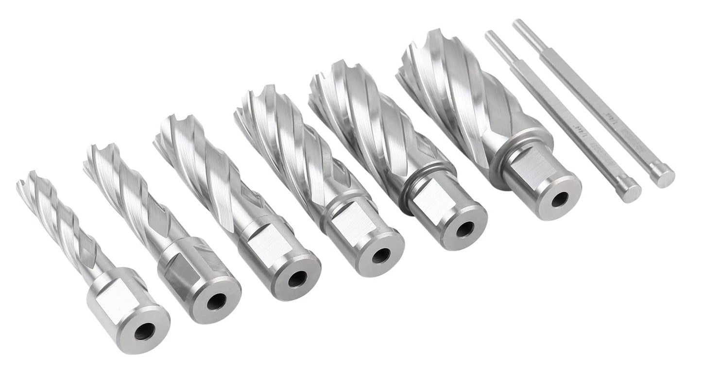 Accusize Industrial Tools H.S.S. Annular Cutter Set, 2'' Cutting Depth, 7/16'' - 1-1/16'' Slugger Cutter, 8 Pcs/Set, HSS2-0000