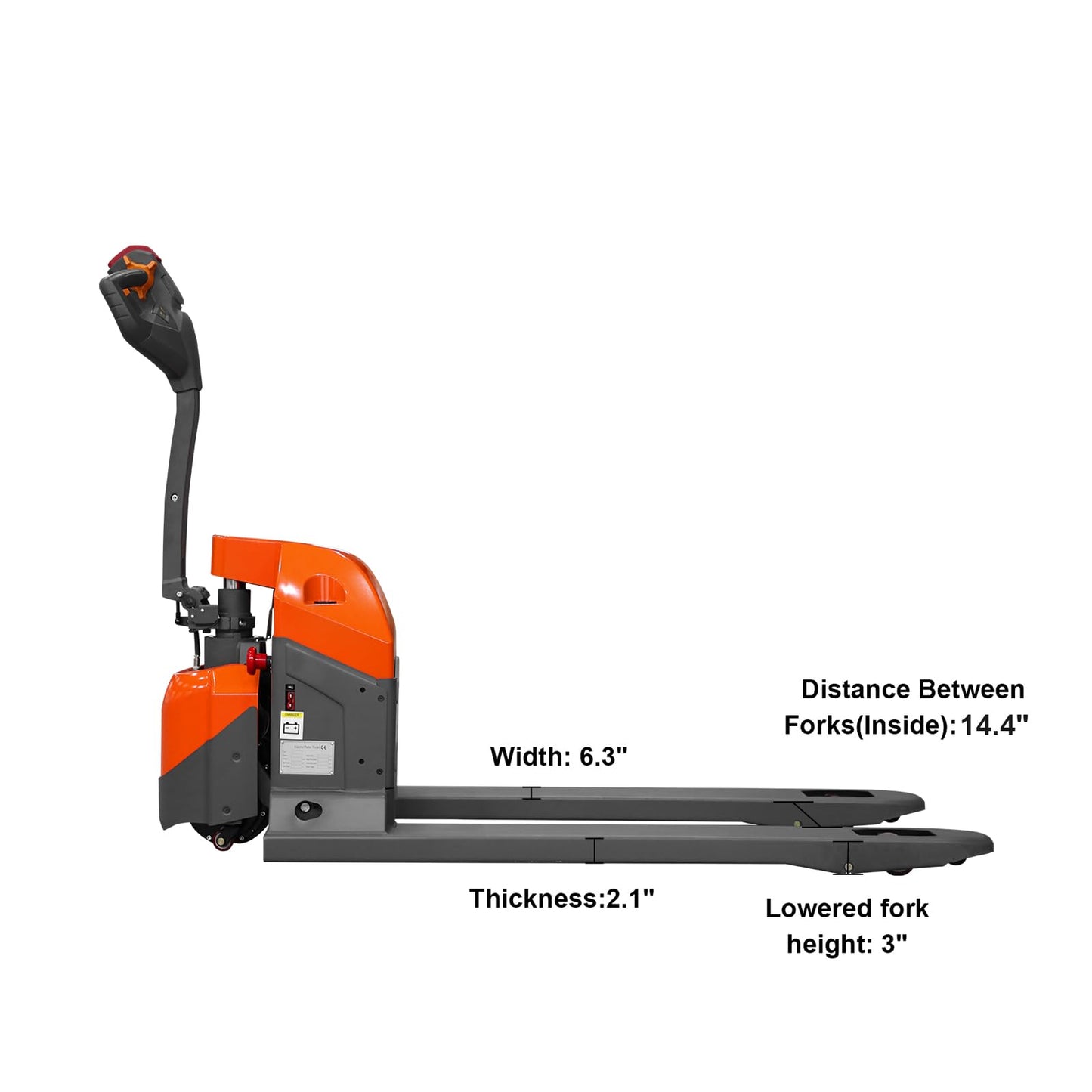 Tory Carrier Electric Powered Pallet Jack Truck, w/Emergency Key Switch 3300lbs Cap. 48" x 27" Electric Pallet Truck with Built-Out Charger