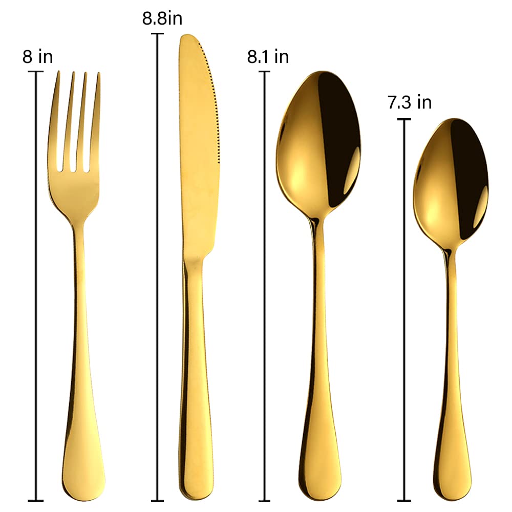 LAIION 24-Piece Golden Flatware Silverware Set,18/10 Heavy Duty Stainless Steel Flatware Service for 6,Cutlery Include Knife/Fork/Spoon/Coffee Spoon,Mirror Polished, Dishwasher Safety