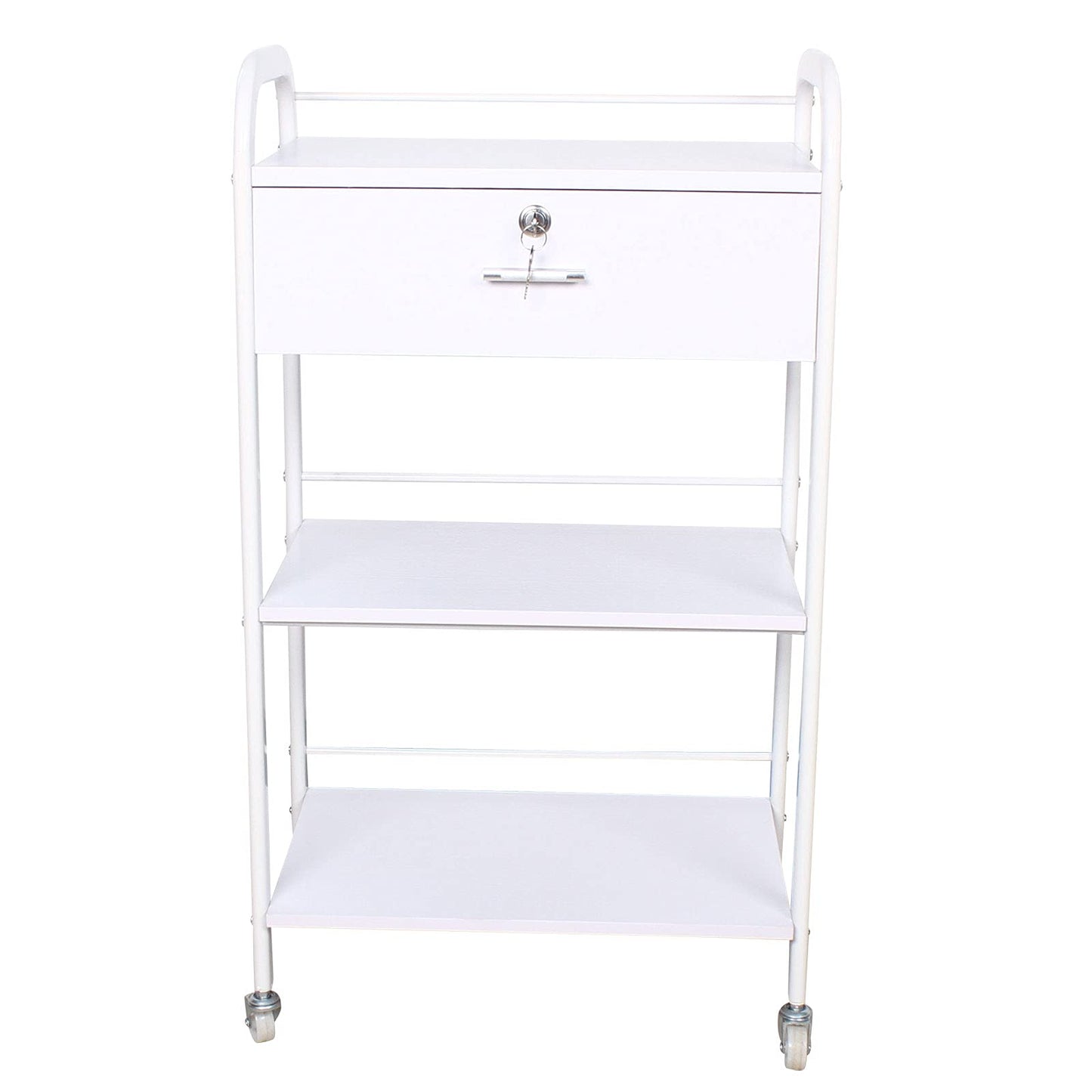 DYRABREST 3-Tier Utility Cart with Drawer, Mobile Serving Cart for Esthetician, Dental, Medical, Kitchen, Salon, 33LBS Load Capacity, White Rolling Trolley