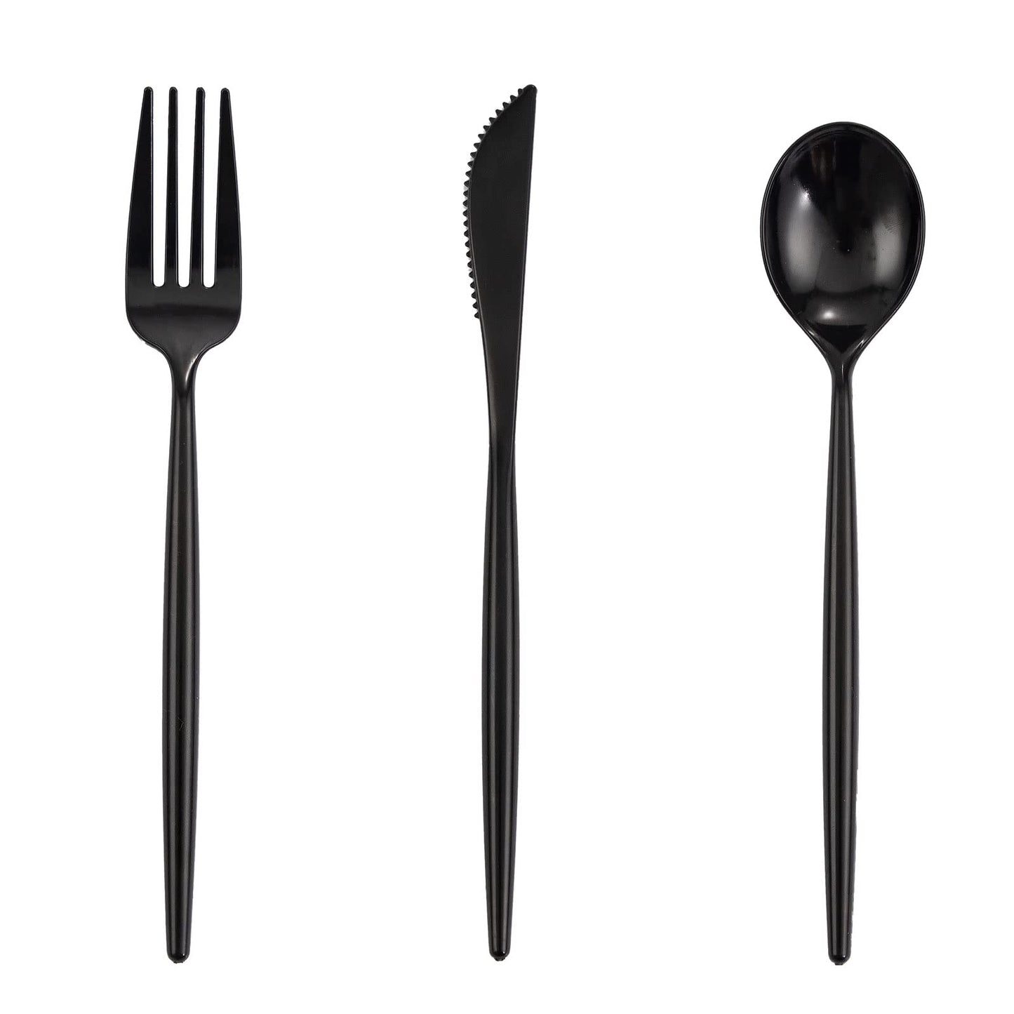 Supernal 180pcs Black Plastic Silverware Set - Heavy Duty Disposable Utensils (60 Forks, 60 Knives, 60 Spoons) - Elegant Black Cutlery for Parties, Weddings & BBQ