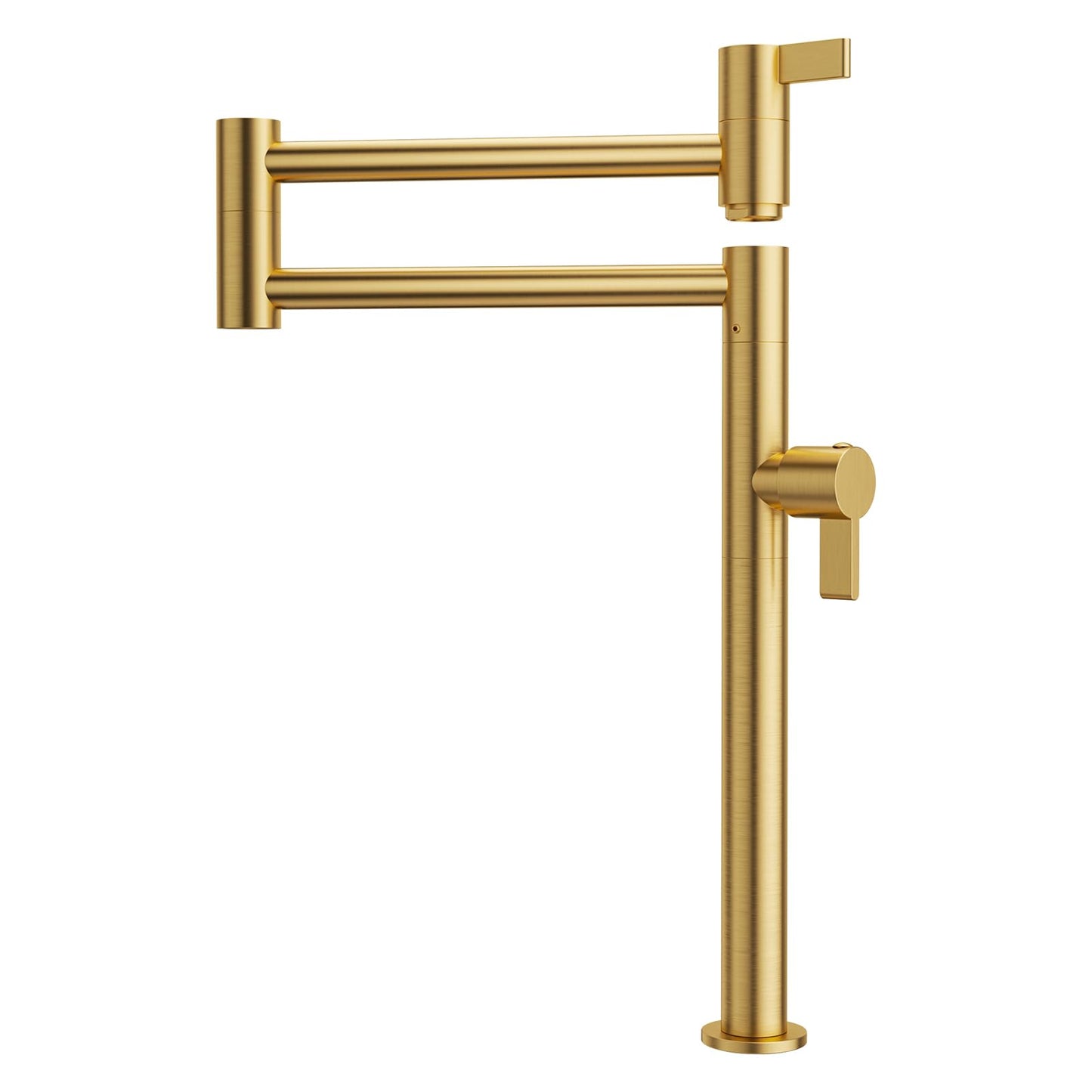 Deck Mount Pot Filler Faucet, ARCORA Solid Brass Pot Filler Brushed Gold Kitchen Folding Faucet with Stretchable Double Joint Swing Arm, Deck Mounted Pot Filler