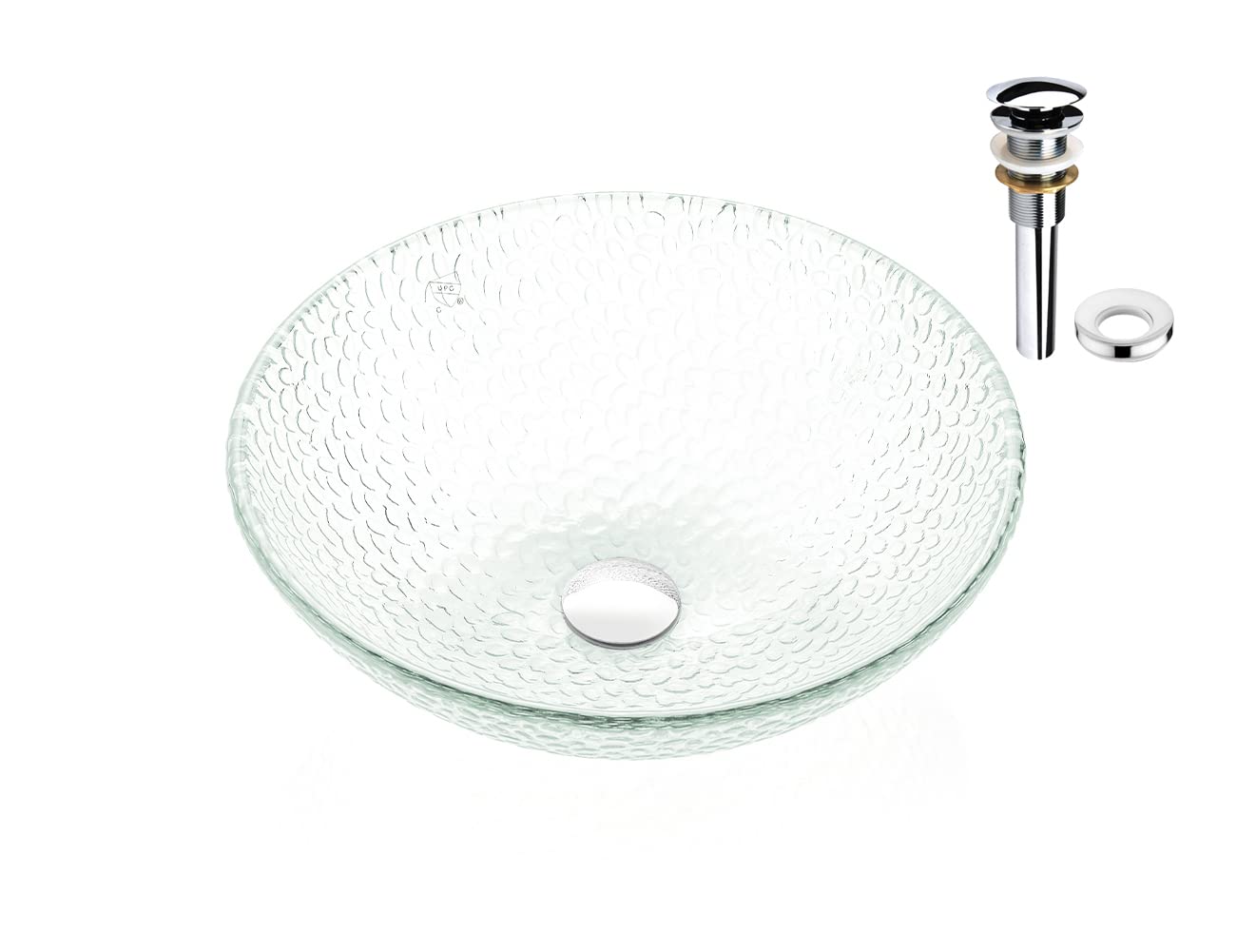 FANWIN STAR Pearl Series Glass Vessel Sink In Ice Top Raindrop Mount Sinks Above Countertop | Vanity Countertop Clear Transparent Sink Bowl with Pop Up Drain | FW-LA623
