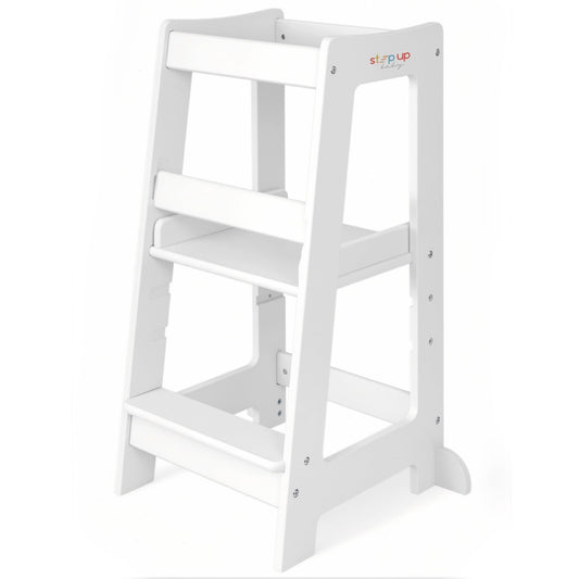 Stepup Baby Toddler Step Stool - Adjustable Height Kids Helper Step Stool, Durable, Non-Slip Platform for Bathroom Sink & Kitchen Counter, Toddler Tower for Exploration and Growth - White