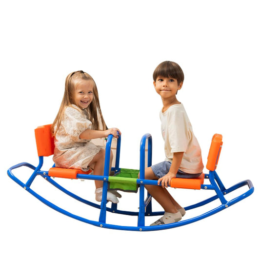 PLATPORTS Double Rocking Seesaw – 2-Seater Teeter Totter for Kids Ages 3-5 – Outdoor Ride-On Playground Toy for Two Children – Durable Steel Rocking Chair Seesaw for Backyard Fun
