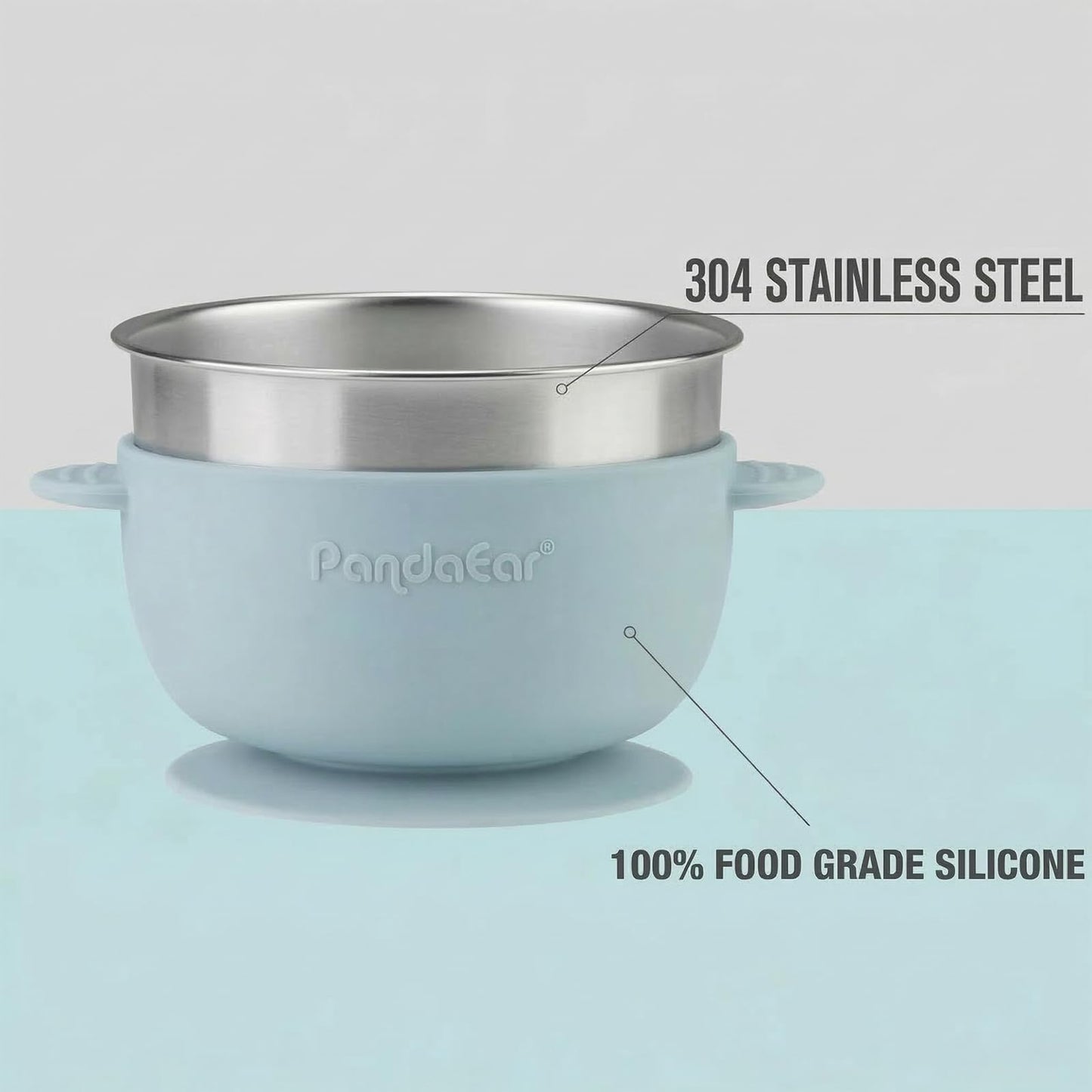 PandaEar 3 Pack Stainless Steel Suction Baby Bowls & 3 Silicone Baby Spoons | Non-Slip Stay Put Bowls & Anti-Choke First Stage Spoons for Toddlers, BPA-Free Baby Led Weaning Set