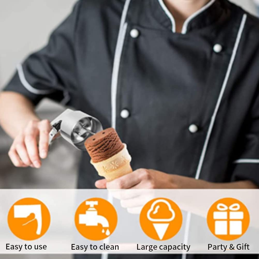 Old Fashion Style Ice Cream Scoop with Spring-Powered Trigger, Cylindrical Ice Cream Scoop, Stainless Steel Ice Cream Ball Making Spoon, Ice Cream Accessories(Silver)