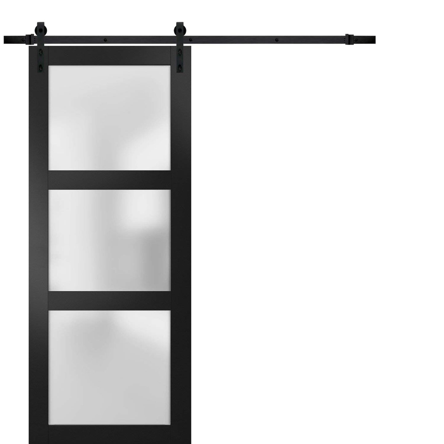 SARTODOORS Lucia 2552 | Interior Single Sliding barn Door with Frosted Glass, Solid Wood, 42x84, Black, Modern Style | Hardware Included