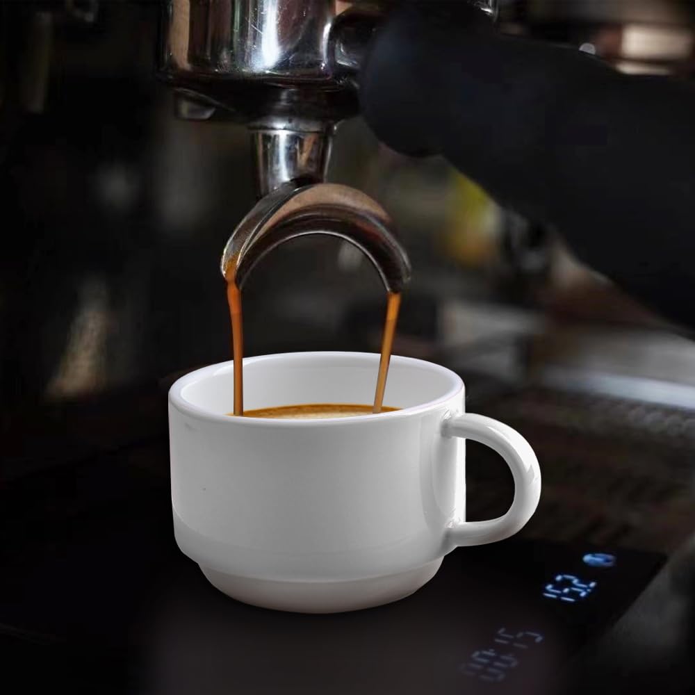 homEdge Premium Espresso Shot Cups and Saucers Set with Espresso Stainless Steel Spoons - 2.5 oz, Set of 4, White