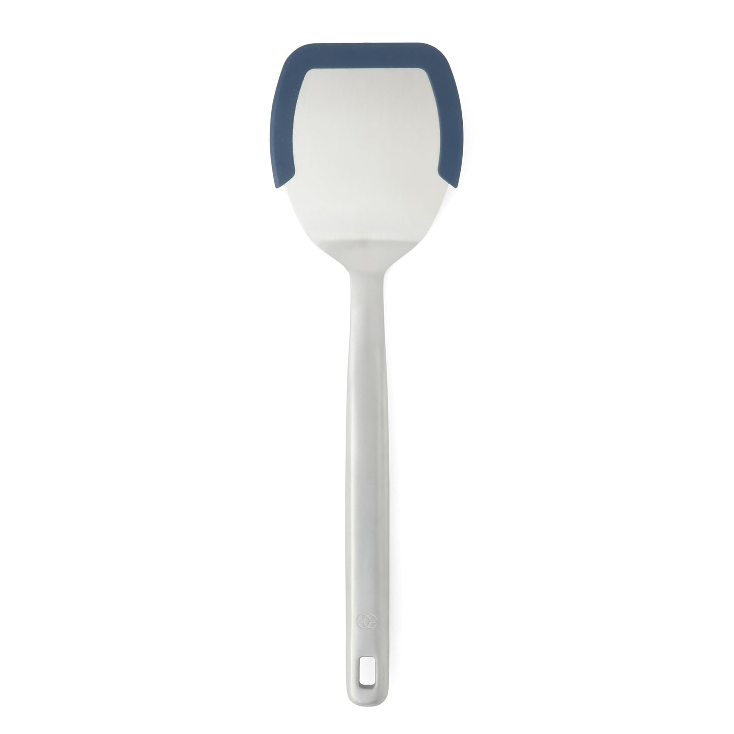 Calphalon Prime Stainless Steel Turner with Navy Blue Silicone Rim, Slotted Spatula, Heat-Resistant, Durable Kitchen Tool for Cooking and Serving