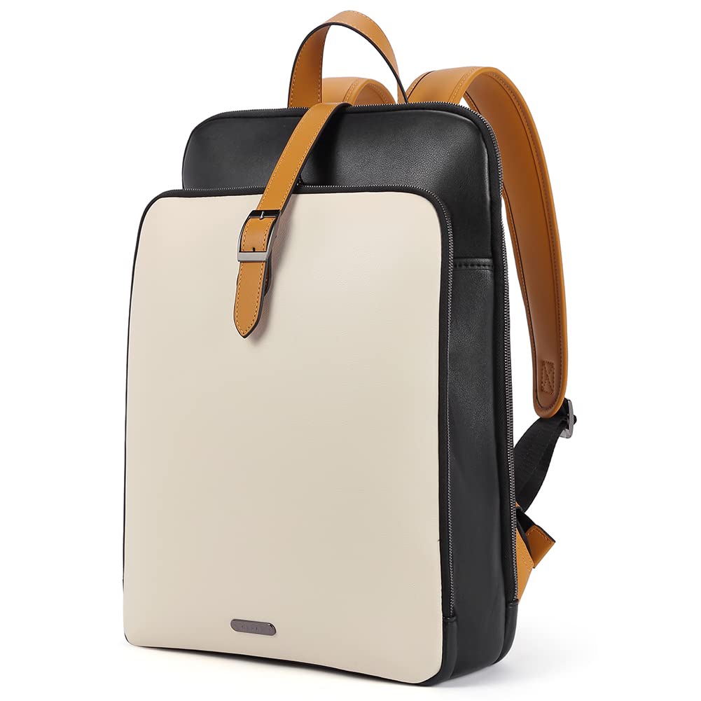 CLUCI Leather Backpack for Women, 15.6 inch Laptop Bag, Large Genuine Work Backpack Travel Back