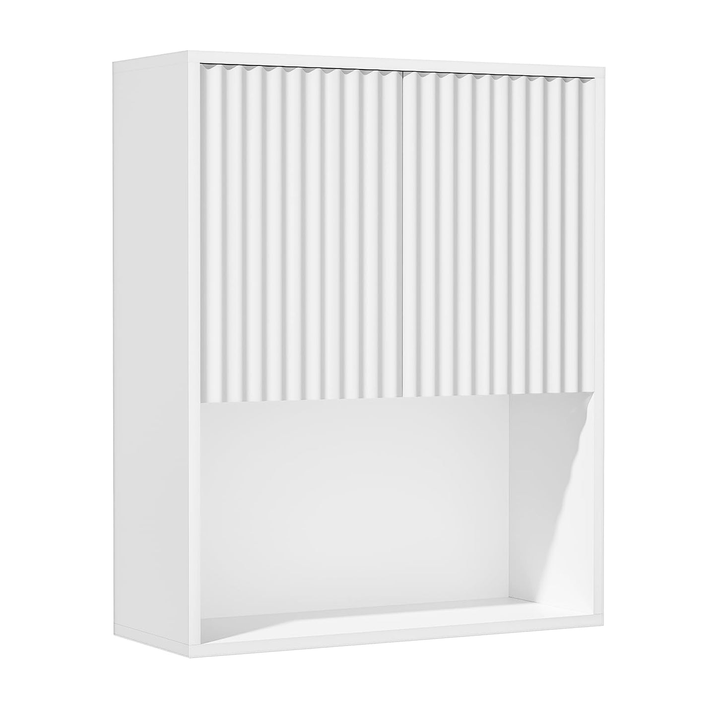 Over the Toilet Storage Cabinet, Fluted Bathroom Wall Cabinet, 23.6"Wx8.9"Dx28.7"H Bathroom Storage Cabinet with Adjustable Shelf, Wall Mounted Floating Organizer for Bathroom Kitchen Laundry, White