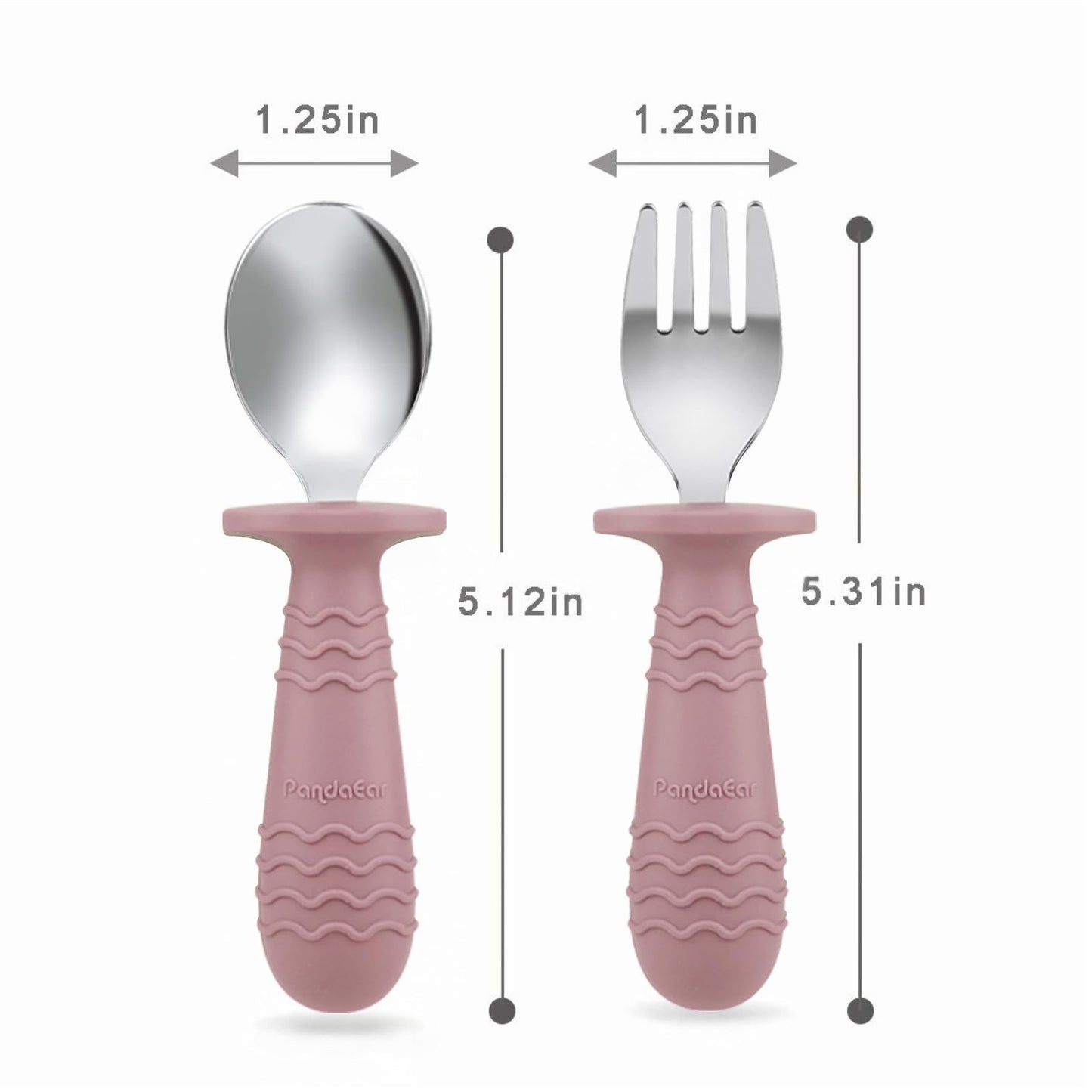 PandaEar 2 Pack Stainless Steel Baby Suction Plates & 2 Pack Spoons and Forks Set, Toddler Utensils Baby Feeding Set, Divided Plates for Baby Led Weaning Supplies, BPA-Free (Pink)