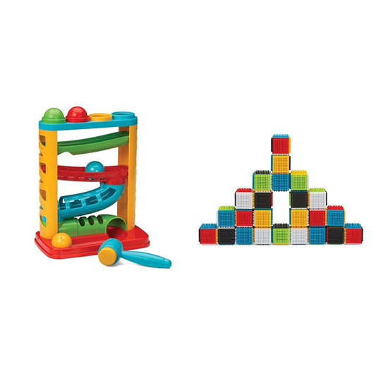 Infantino Ball Tower & Sensory Blocks Set - Educational Baby Toys, Hand-Eye Skills, Cause & Effect, Easy Grip Building Blocks