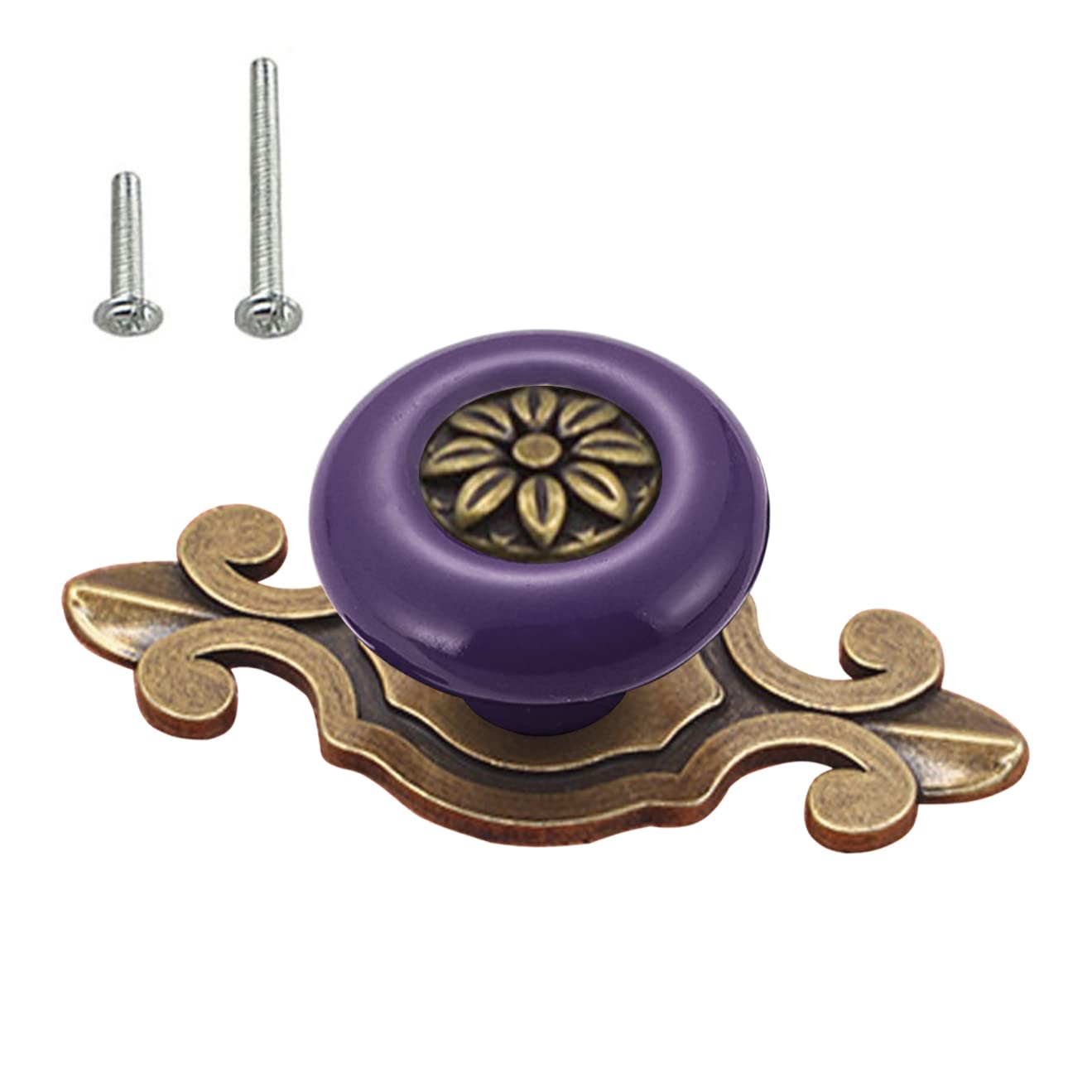 HUAMULAN 10 Pack Retro Ceramic Knobs,Vintage Dresser Kitchen Petal Cabinet Pulls Rustic Zinc Alloy Base Back Plate Cupboard Wardrobe Drawer Door Handles,Bronze Base