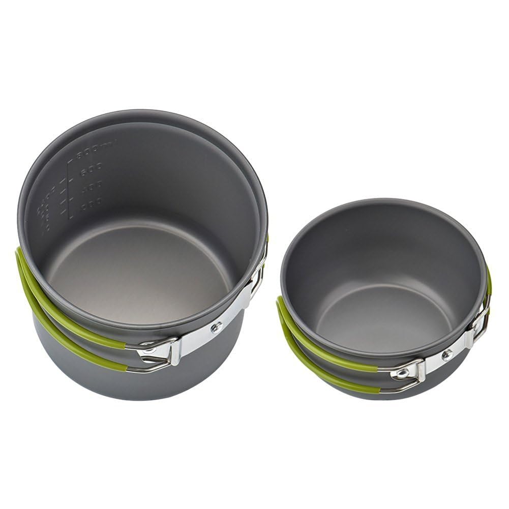 Camping Cookware Mess Kit Backpacking Pot Gear Camping Cooking Pots and Pans Set Camp Kitchen Equipment Accessories Green 4.88 x 6.57 inch