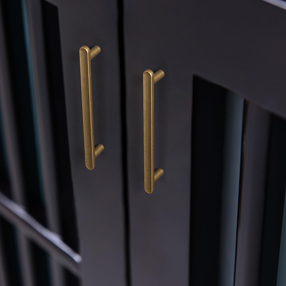 Goo-Ki Antique Brass Cabinet Pulls 5 Inch (128mm) Solid Zinc Kitchen Handles, Vintage Drawer Hardware for Dresser, Sleek Euro T-Bar for Cupboard & Bathroom, 6 Pack