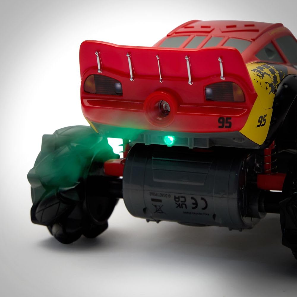 Disney Store Official Lightning McQueen Light-Up Remote Control Car - Lightning McQueen RC Car with Monster Truck Wheels, 2.4GHz Radio Controlled RC Toy with 360° Spin & Light-Up Smoke Effect